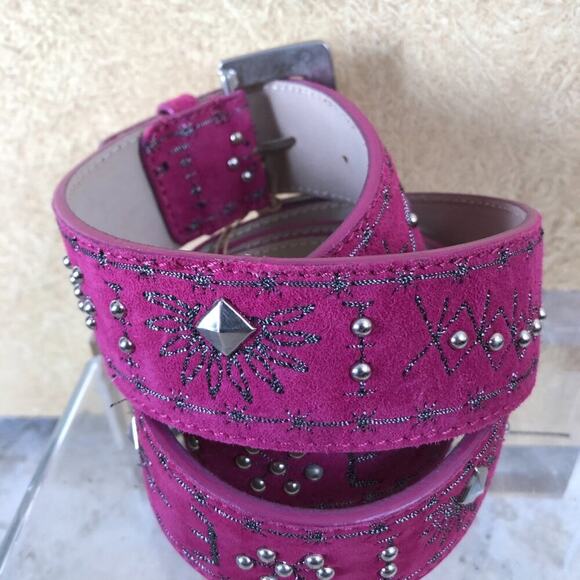 Donald Pliner Belt Fuchsia Pink Embellished Silver Metal Studs New NWT $225 XL main image 2